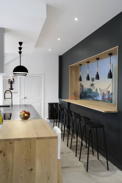 Niche ouverte avec plan snack bois massif