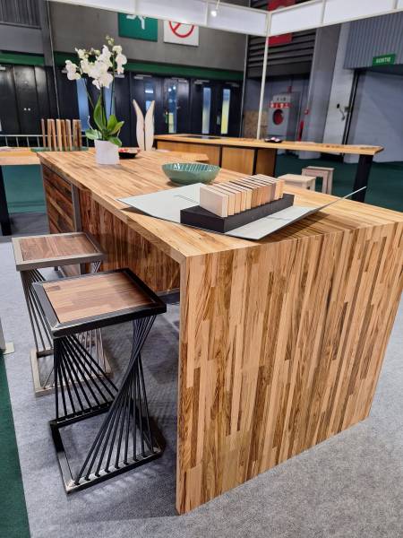 Meuble îlot central avec tabouret bois/métal